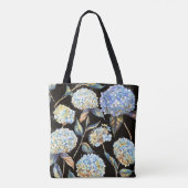 Blue Hydrangea Wasserfarbe: Dunkles, nahtloses Mus Tasche (Rückseite)