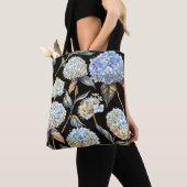 Blue Hydrangea Wasserfarbe: Dunkles, nahtloses Mus Tasche (Von Nahem)