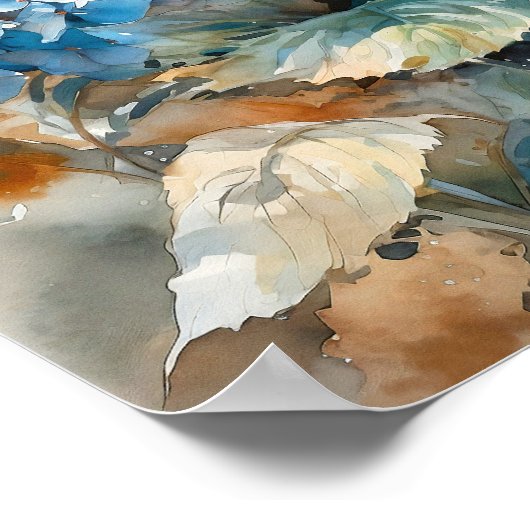 Blue Hydrangea Wasserfarbe Kunst drucken Poster (Ecke)