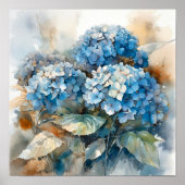 Blue Hydrangea Wasserfarbe Kunst drucken Poster (Vorne)