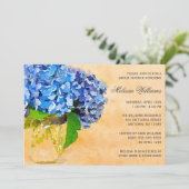 Blue Hydrangea Wasserfarbe Mason Jar Brautparty Einladung (Stehend Vorderseite)
