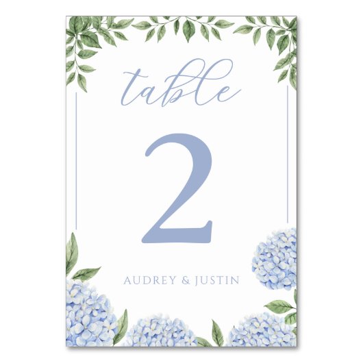 Blue Hydrangea Wasserfarbe Personalisiert Tischnummer (Vorderseite)