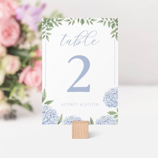 Blue Hydrangea Wasserfarbe Personalisiert Tischnummer