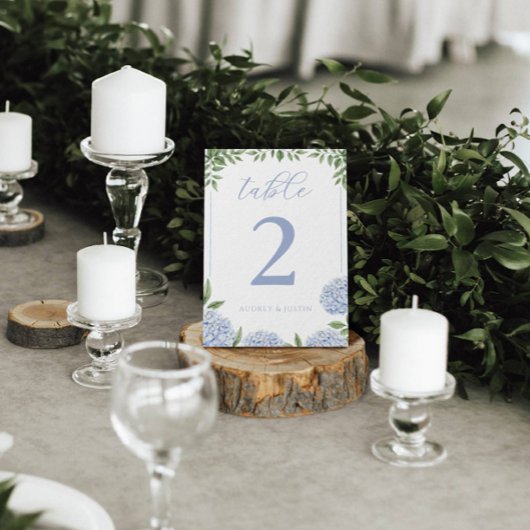 Blue Hydrangea Wasserfarbe Personalisiert Tischnummer
