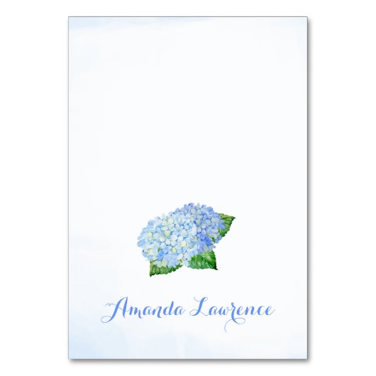 Blue Hydrangea Wasserfarbe Personalisierte Platzka Tischnummer (Vorderseite)
