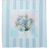 Blue Hydrangea Wasserfarbe Streifen Duschvorhang (Vorderseite)