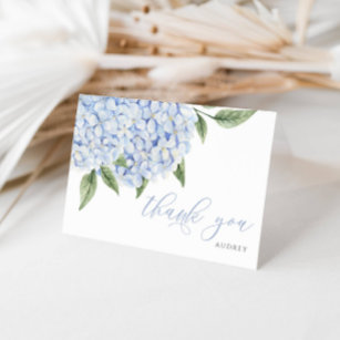 Blue Hydrangea Watercolor Blooms Script Dankeskarte