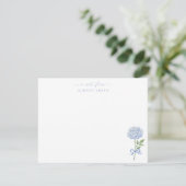Blue Hydrangea Watercolor Blooms Script Dankeskarte (Stehend Vorderseite)