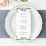 Blue Hydrangea Watercolor Blume Hochzeit Menükarte<br><div class="desc">Dieses schöne Design zeichnet sich durch blaue Hydrangea Blüten und Ihren eigenen Text aus. Fügen Sie Ihre Informationen mithilfe des Vorlagenformulars hinzu. Die Funktion Weitere anpassen kann verwendet werden, um auf das erweiterte Bearbeitungsmenü zuzugreifen, in dem Sie den Schriftart, die Farben und das Layout des Textes ändern oder Text auf...</div>