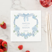 Blue Hydrangea Watercolor Crest Paper Wedding Serviette (Beispiel)