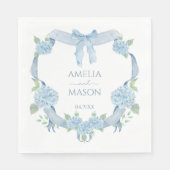 Blue Hydrangea Watercolor Crest Paper Wedding Serviette (Vorderseite)