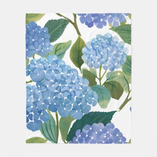 Blue Hydrangea Watercolor Floral Coastal Fleecedecke (Vorderseite)
