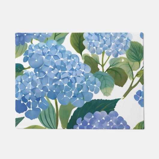 Blue Hydrangea Watercolor Floral Coastal Fußmatte (Vorderseite)