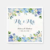 Blue Hydrangea Watercolor Floral Mr & Mrs Wedding Serviette (Vorderseite)