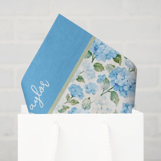 Blue Hydrangea Watercolor Floral Name Seidenpapier (Geschenktüte)