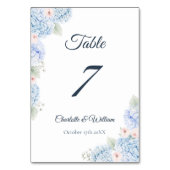 Blue Hydrangea Watercolor Floral Table Number Tischnummer (Rückseite)