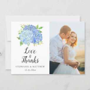 Blue Hydrangea Watercolor Floral Wedding Foto Dankeskarte