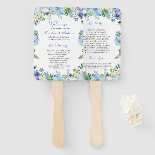 Blue Hydrangea Watercolor Floral Wedding Program Fächer (Vorne und Hinten)