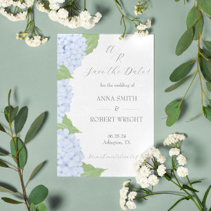 Blue Hydrangea Watercolor Hochzeit mit QR-Code Ankündigungspostkarte