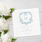 Blue Hydrangea Watercolor Monogram Crest Wedding Serviette