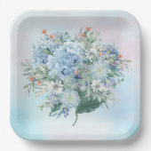 Blue Hydrangea Watercolor Paper Plate Pappteller (Vorderseite)