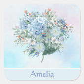 Blue Hydrangea Watercolor Square Sticker (Vorderseite)