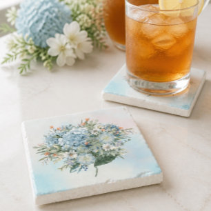 Blue Hydrangea Watercolor Square Untersetzer