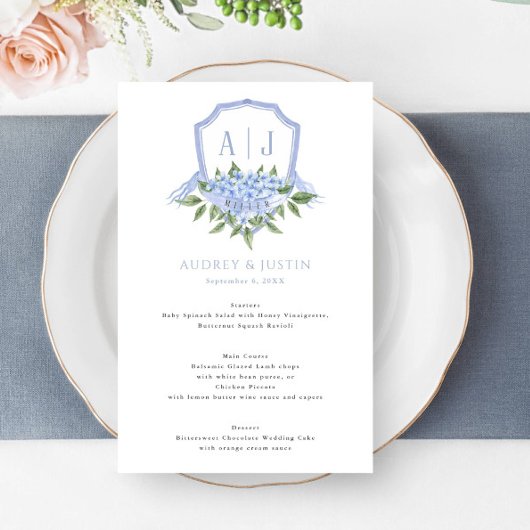 Blue Hydrangea Watercolor Wappen Wedding Paper Men Flyer