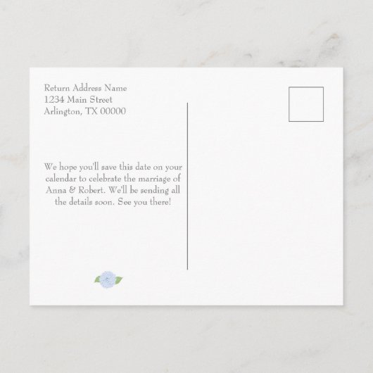 Blue Hydrangea Watercolor Wedding Ankündigungspostkarte (Rückseite)