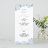 Blue Hydrangea Watercolor Wedding Menu Menükarte (Stehend Vorderseite)