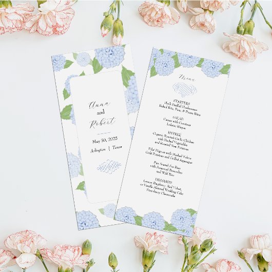 Blue Hydrangea Watercolor Wedding Menu Menükarte