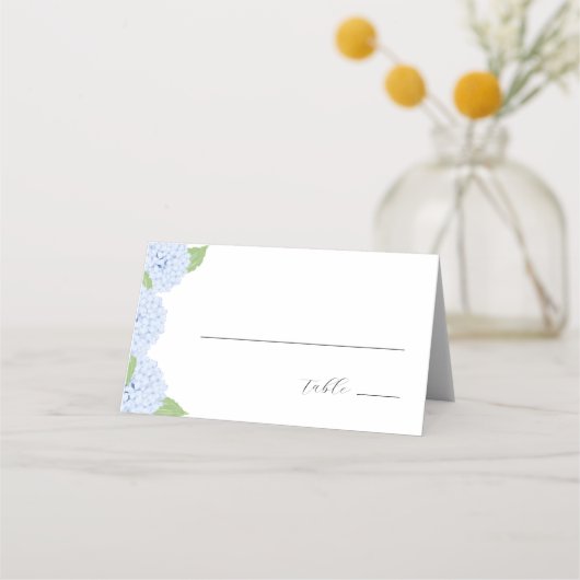 Blue Hydrangea Watercolor Wedding Platzkarte (Vorderseite)