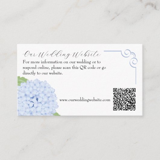 Blue Hydrangea Watercolor Wedding QR Code Begleitkarte (Vorderseite)