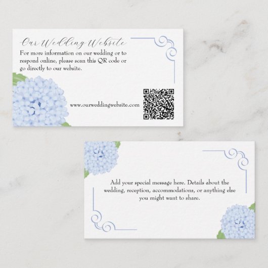 Blue Hydrangea Watercolor Wedding QR & Msg Begleitkarte (Vorne/Hinten)