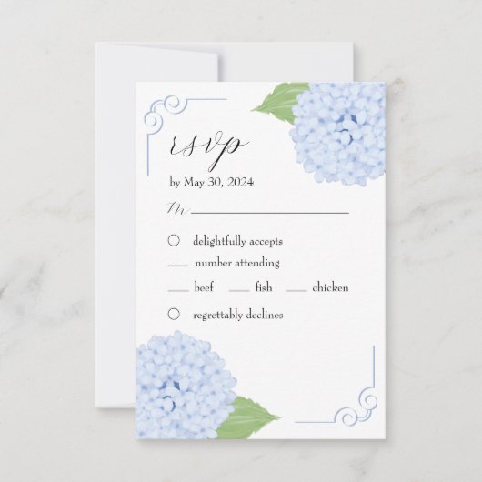 Blue Hydrangea Watercolor Wedding RSVP Card (Vorderseite)