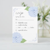 Blue Hydrangea Watercolor Wedding RSVP Card Karte (Stehend Vorderseite)
