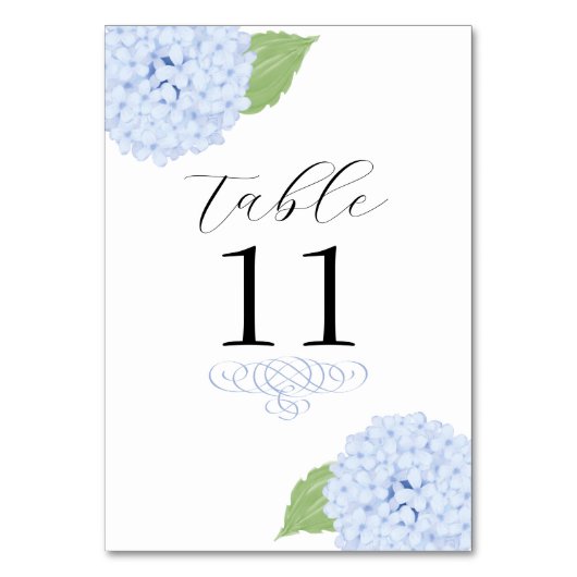 Blue Hydrangea Watercolor Wedding Tischnummer (Rückseite)