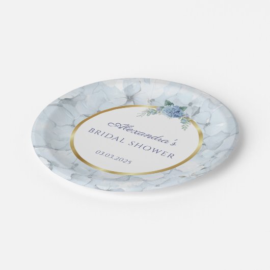 Blue Hydrangea Wedding Brautparty Pappteller (Schrägansicht)