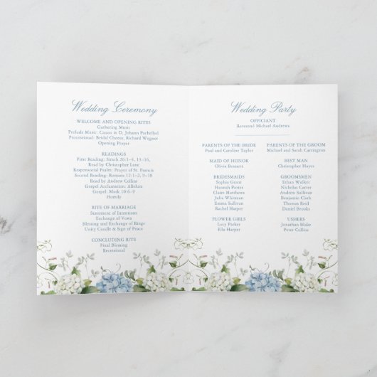 Blue Hydrangea Wedding Ceremony Folded Program Programm (Innenseite)