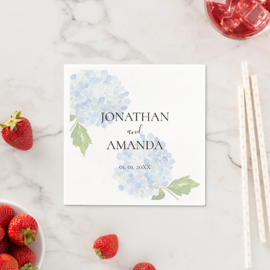 Blue Hydrangea Wedding Cocktail Serviette (Beispiel)
