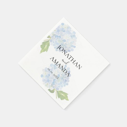 Blue Hydrangea Wedding Cocktail Serviette (Ecke)