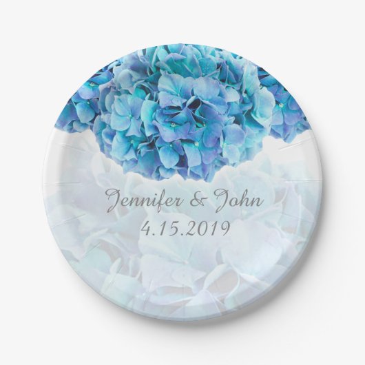 Blue Hydrangea Wedding Collection Papierplatte Pappteller (Vorderseite)