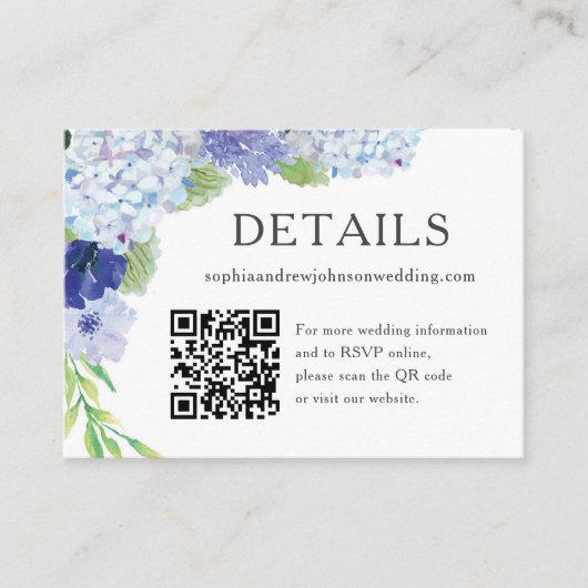 Blue Hydrangea Wedding Details Card Visitenkarte (Vorderseite)
