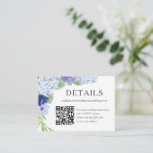 Blue Hydrangea Wedding Details Card Visitenkarte (Stehend Vorderseite)