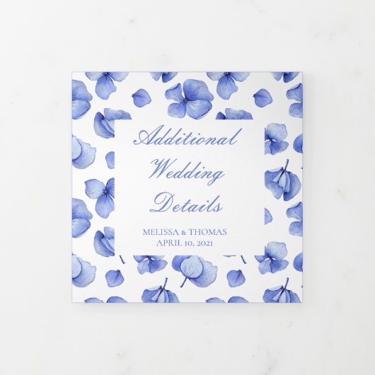 Blue Hydrangea Wedding Details Dreifach Gefaltete Ankündigung (Cover)