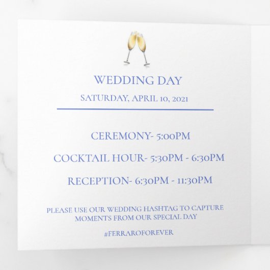 Blue Hydrangea Wedding Details Dreifach Gefaltete Ankündigung (Innen Erste Seite)