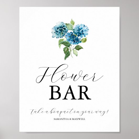 Blue Hydrangea Wedding Flower Bar Signs Poster (Vorne)