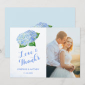 Blue Hydrangea Wedding Foto Dankeskarte (Vorne/Hinten)