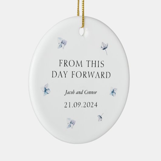 Blue Hydrangea Wedding Gift Weihnachtsbaum Keramik Ornament (Rechts)