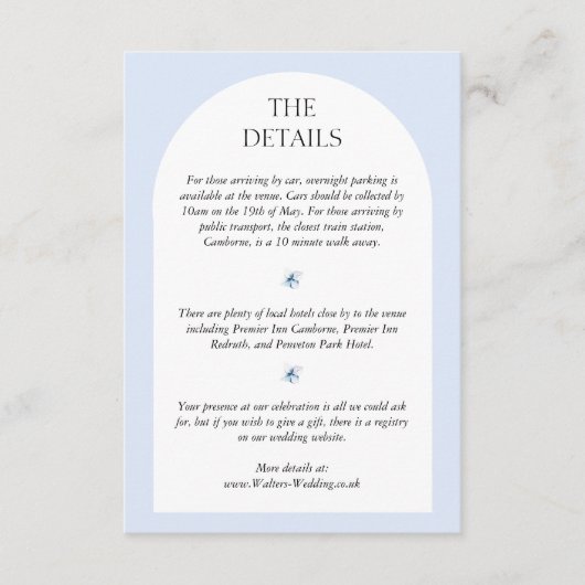 Blue Hydrangea Wedding Invite Details Card Begleitkarte (Vorderseite)